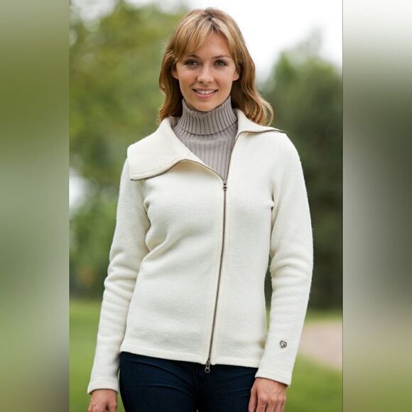 Kuhl Prague Alpine White Wool Asymmetrical Sweater LG EUC Outdoors Ski Resort - Picture 1 of 15
